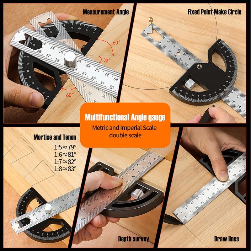 kurras Protractors Angle Ruler Angle Finder Ruler Machinist Protractor Angle Measuring Tool 12-Inch Woodworking Ruler for Woodworking/Carpenter/Construction/Measurement/Hobbyists - Image 3